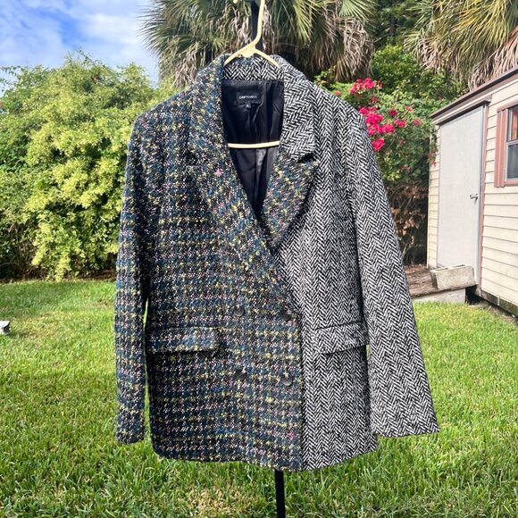 Driftwood Herringbone Tweed Wool Multi Mixed Print Boxy Blazer Size XL - Picture 4 of 10